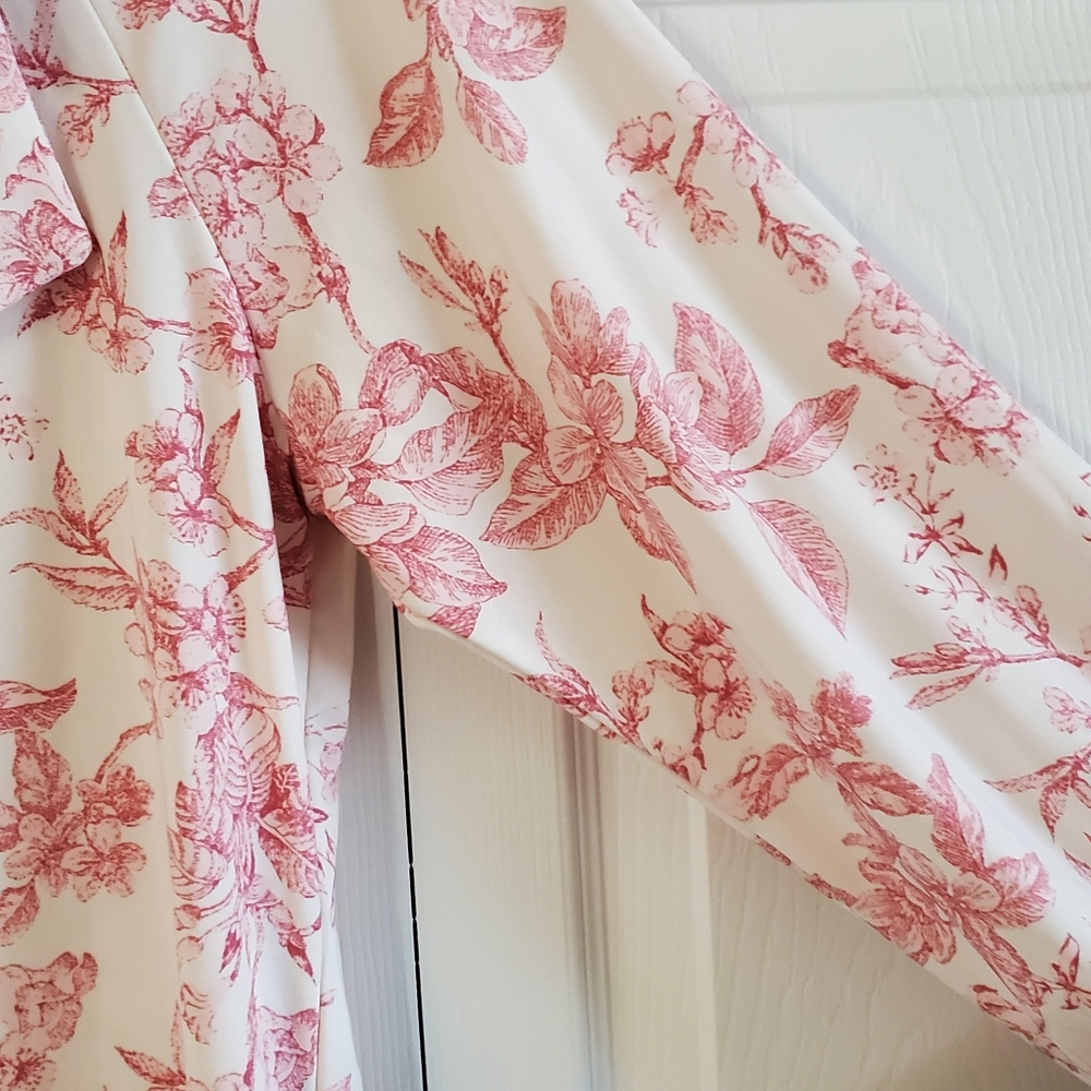 Lauren Ralph Lauren Med Long Sleeve Blouse Pink White Floral Romantic - Picture 6 of 12